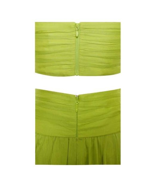 Miss Circle Green Quinby Chiffon Pleated Lace Up Maxi Dress