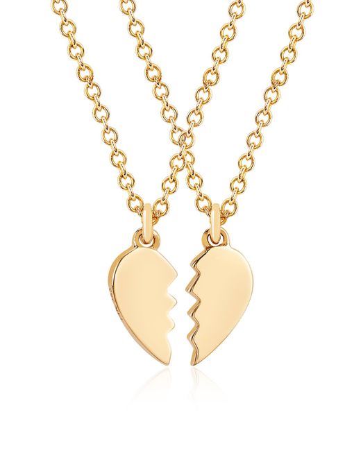 EF Collection Metallic 14k Gold Mini Heart Pair Of Friendship Necklaces