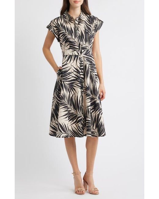 knee length dresses for ladies Fern - Linen Midi Shirt Dress With Tie Waist - Blue main image 1