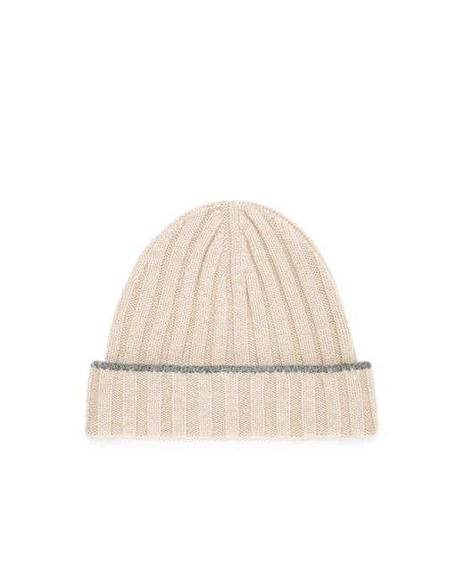 Brunello Cucinelli Natural Cashmere Rib Knit Beanie for men