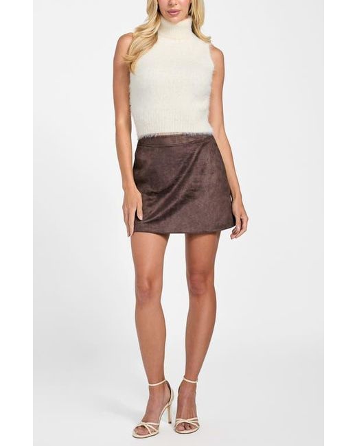 Guess Brown Mei Fuzzy Sleeveless Crop Turtleneck Sweater