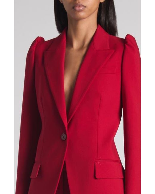 McQueen Red One-Button Wool Grain De Poudre Jacket