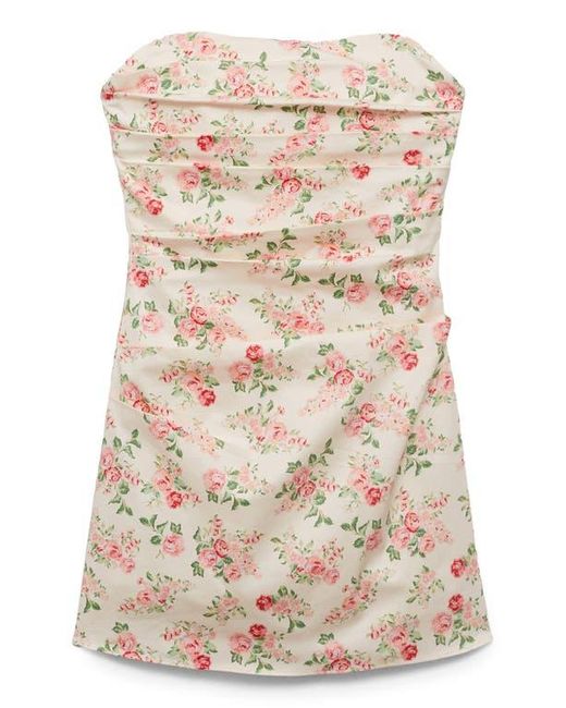 Mango Natural Pleated Strapless Minidress