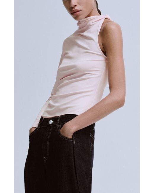 Mango Blue One-Shoulder Turtleneck Top