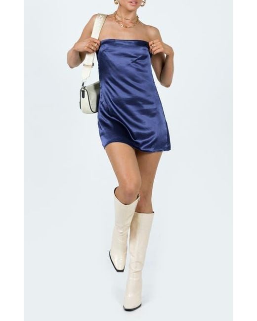 Princess Polly Blue Shaya Bow Back Strapless Satin Minidress