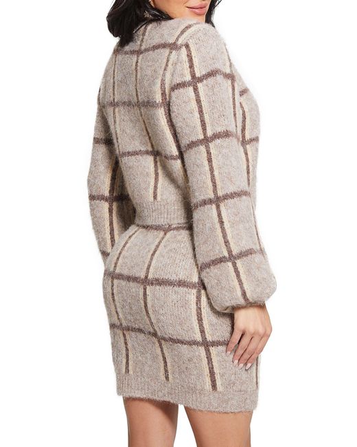 Guess Nadia Plaid Jacquard Sweater in Natural | Lyst