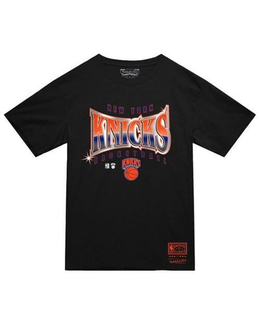 Mitchell & Ness Black New York Knicks Worldwide Collection Glow Up T-Shirt for men