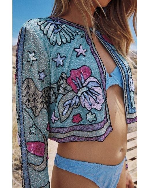 Nasty Gal Blue Celestial Placement Beaded Jacket