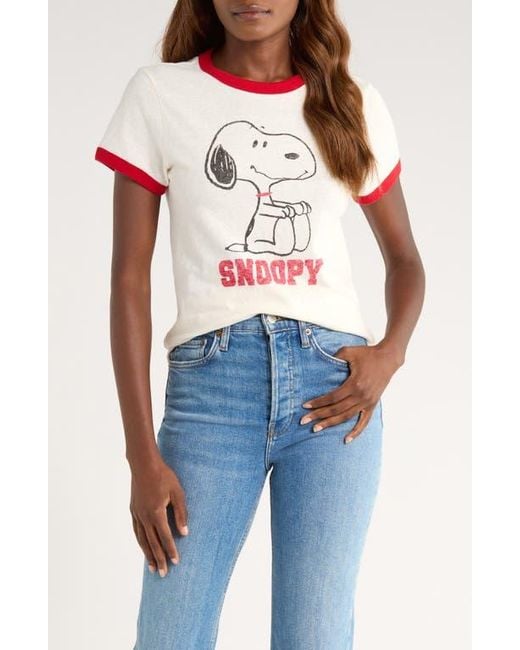 Re/done Multicolor Classic Peanuts Snoopy Cotton Graphic Ringer T-Shirt