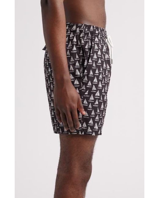 Stone Rose Black Sailboat Print Swim Trunks for men