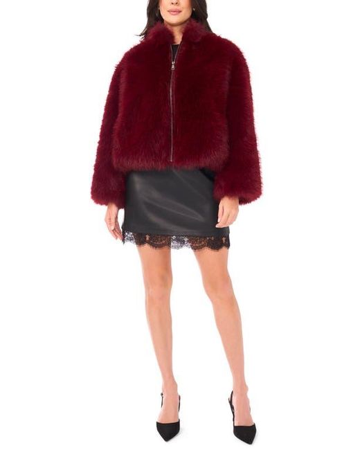 Vince Camuto Red Stand Caollar Faux Fur Jacket