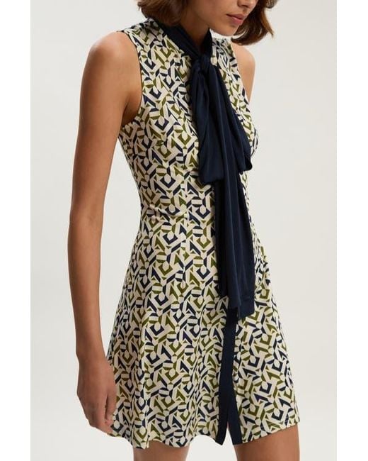 Karen Millen Multicolor Petite Crepe Tie Neck Mini Dress
