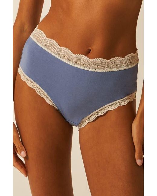 Stripe & Stare Blue The Lace Plunge & High Rise Knicker Set