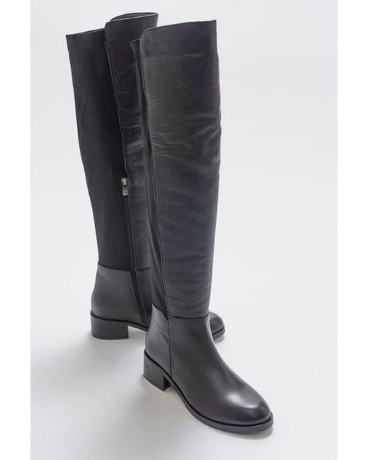 Forever & Always Shoes Black Cassie Leather Knee High Boot