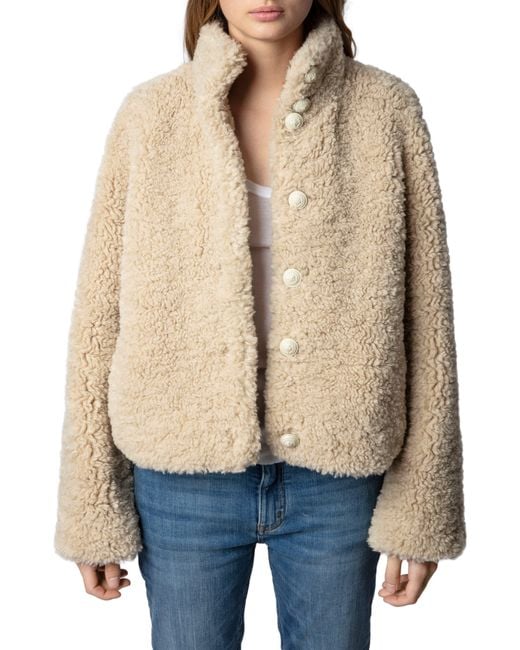 Zadig & Voltaire Blue Fino Soft Curly Faux Fur Teddy Jacket