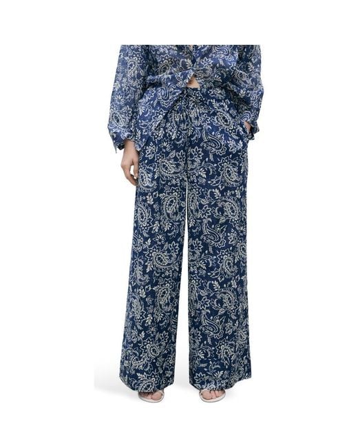 Mango Blue Print Cotton Pants