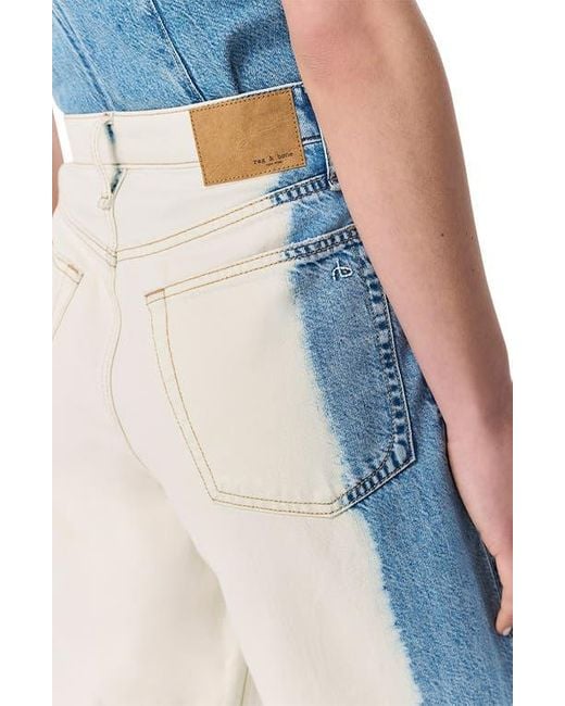 Rag & Bone Blue Featherweight Logan Two-Tone Mid Rise Wide Leg Jeans