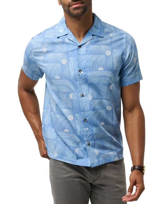 Travis Mathew Blue Solar Event Tropical Print Lyocell & Cotton Camp Shirt for men