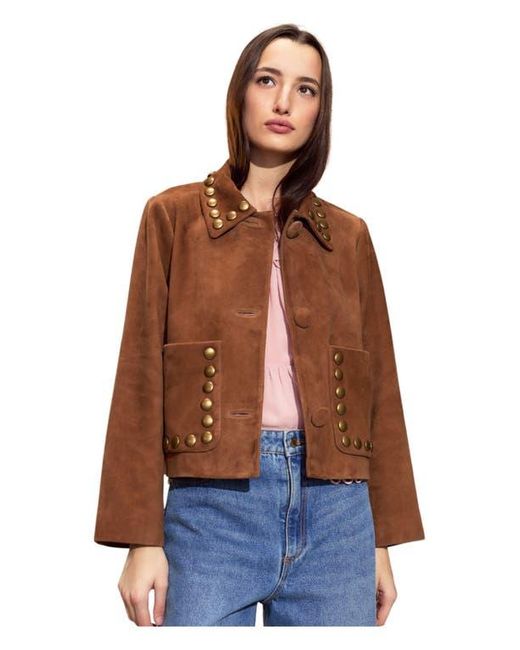 Cynthia Rowley Brown Studded Suede Cropped Jacket