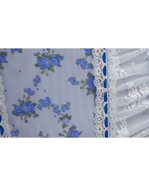 Free People Blue Sara Floral Print Lace Corset Bodysuit