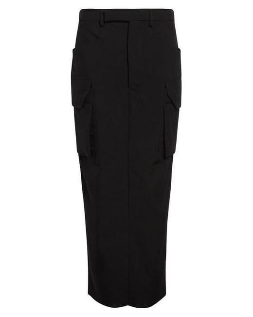 Rick Owens Black Firbanks Virgin Wool Twill Cargo Skirt