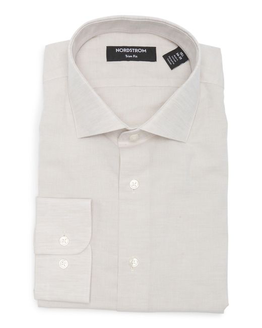 Nordstrom White Trim Fit Solid Linen & Cotton Dress Shirt for men