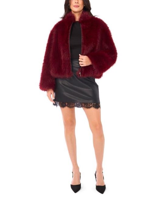 Vince Camuto Red Stand Caollar Faux Fur Jacket