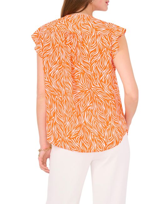 Chaus Orange Print Flutter Sleeve Blouse