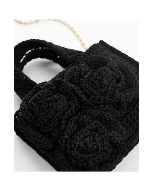Mango Black Crochet Top Handle Bag