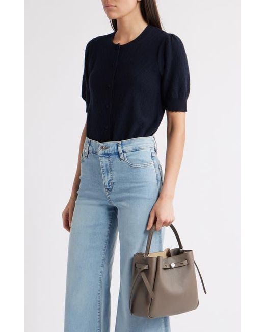 Tory Burch Gray Romy Pebble Leather Bucket Bag