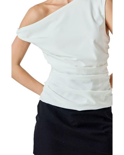 Endless Rose Blue Drape One-Shoulder Top