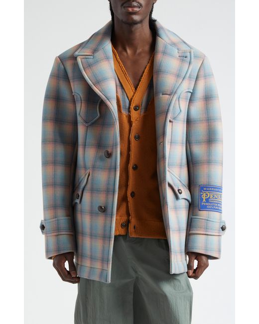 Maison Margiela Blue X Pendleton Décortiqué Check Wool Coat for men