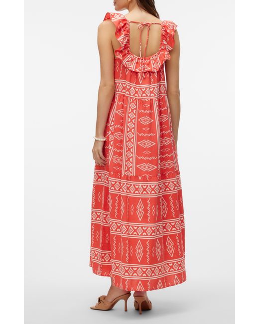 Vero Moda Red Dicthe Sleeveless Organic Cotton Maxi Dress