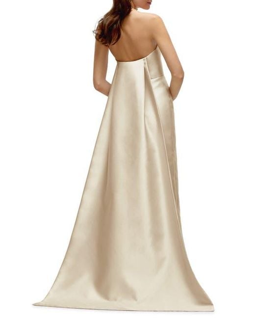 Alfred Sung Natural Strapless Satin Twill Column Gown With Removable Train