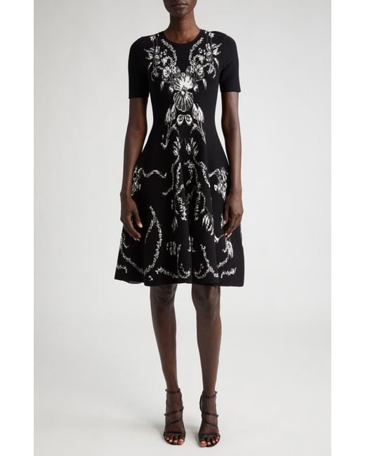 Jason Wu Floral Jacquard Fit & Flare Knit Dress in Black | Lyst