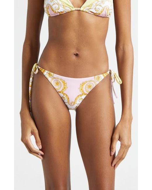 Versace Pink Barocco Print String Bikini Bottoms
