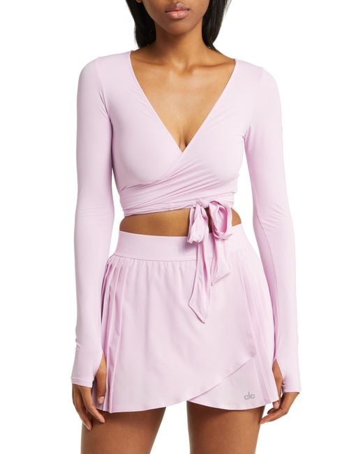 Alo Yoga Pink Escalate Long Sleeve Wrap Crop Top