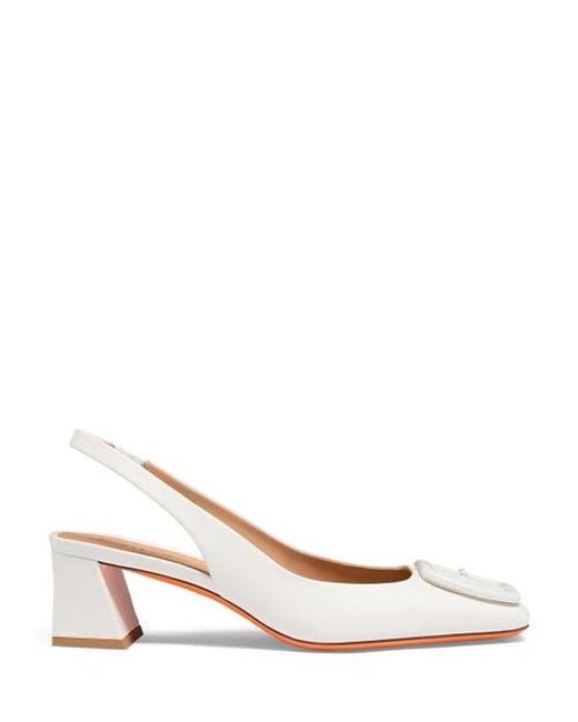 Santoni White Mid-Heel Slingback
