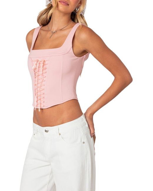Edikted White Ballet Baby Lace-up Corset Top