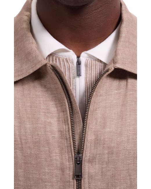 Bugatchi Brown Linen Bomber Jacket for men