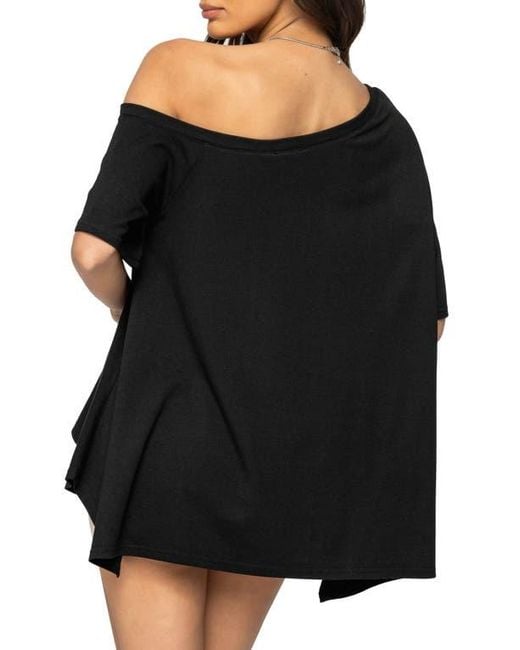 Edikted Black Josy One-Shoulder Handkerchief Hem Knit Top