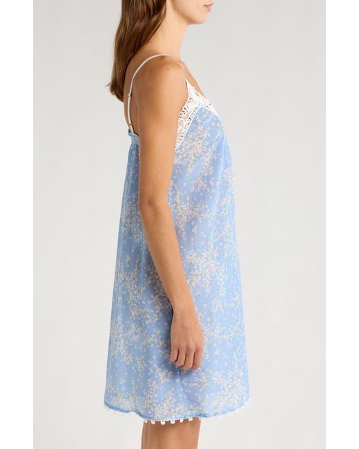 Papinelle Blue Cheri Blossom Lace Trim Cotton & Silk Nightgown