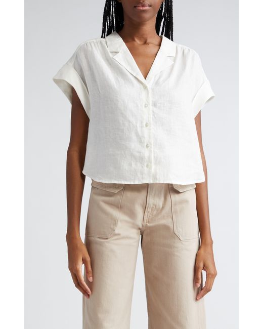 Veronica Beard White Kasa Linen Short Sleeve Button-up Shirt