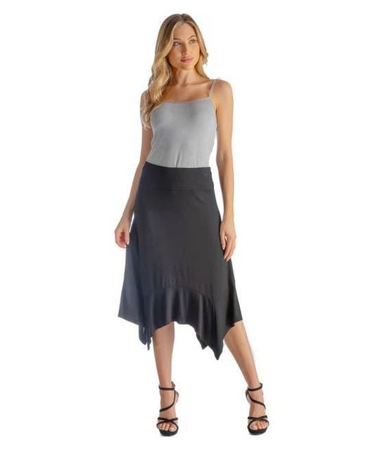 24seven Comfort Apparel Blue Knee Length Elastic Waist Handkerchief Skirt