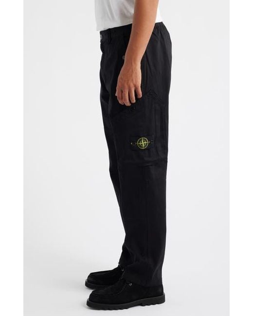 Stone Island Black Regular Fit Stretch Cotton Cargo Pants for men