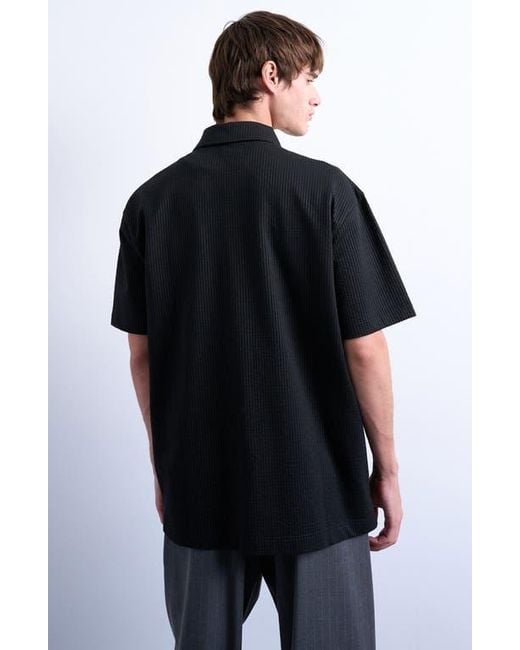 Topman Black Seersucker Zip-Up Shirt for men