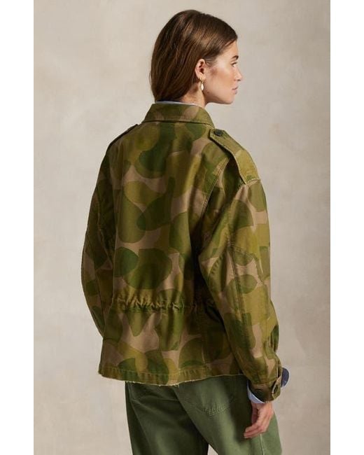Polo Ralph Lauren Green Geo Print Cotton Twill Field Jacket