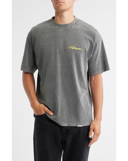 Represent Gray Oversize Embroidered Script Logo T-Shirt for men