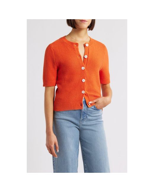 Alex Mill Red Elle Elbow Sleeve Linen & Cotton Button-Up Sweater