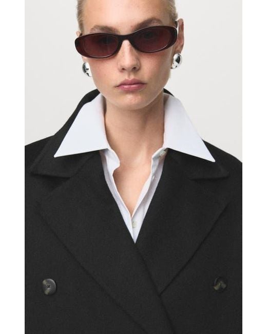Mango Black Picarol Double Breasted Wool Blend Coat